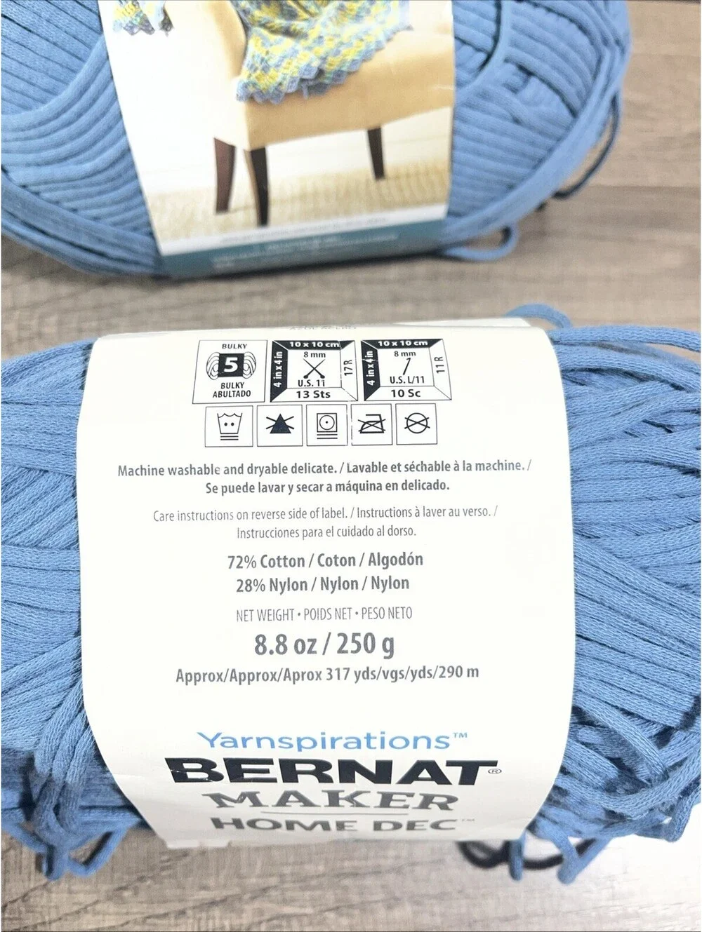 Bernat Maker Home Dec Knit Crochet Yarn Lot 3 Skeins Steel Blue Cotton Nylon